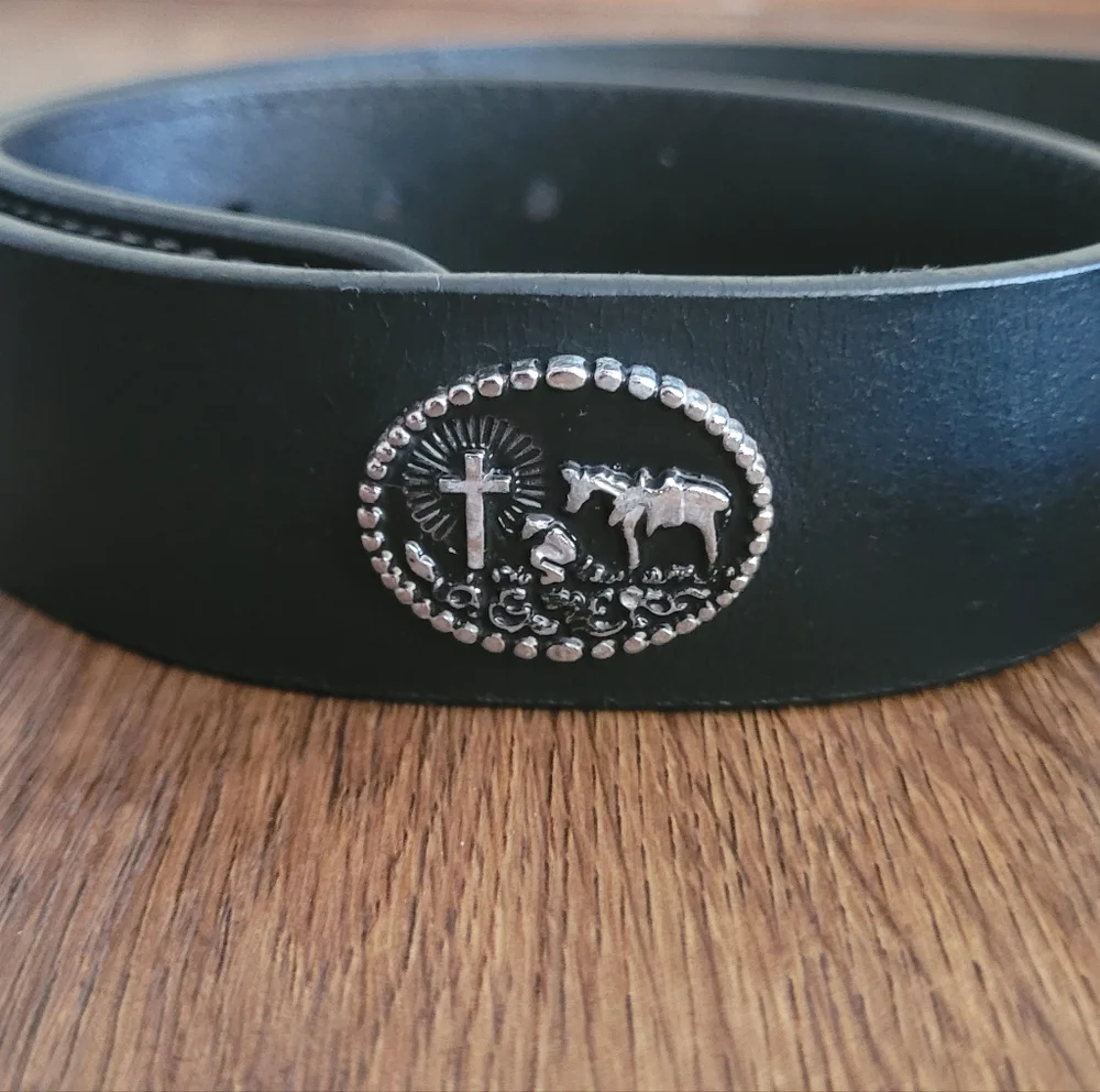 American Bison Western Style Cowboy Belt, Men's M, Genuine Leather Black & Brown